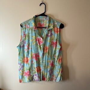 Dress Barn Pink and Blue Sleeveless Button Down Top